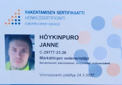 Eurofins Sertifikaatti - Märkätilojen vedeneristäjä